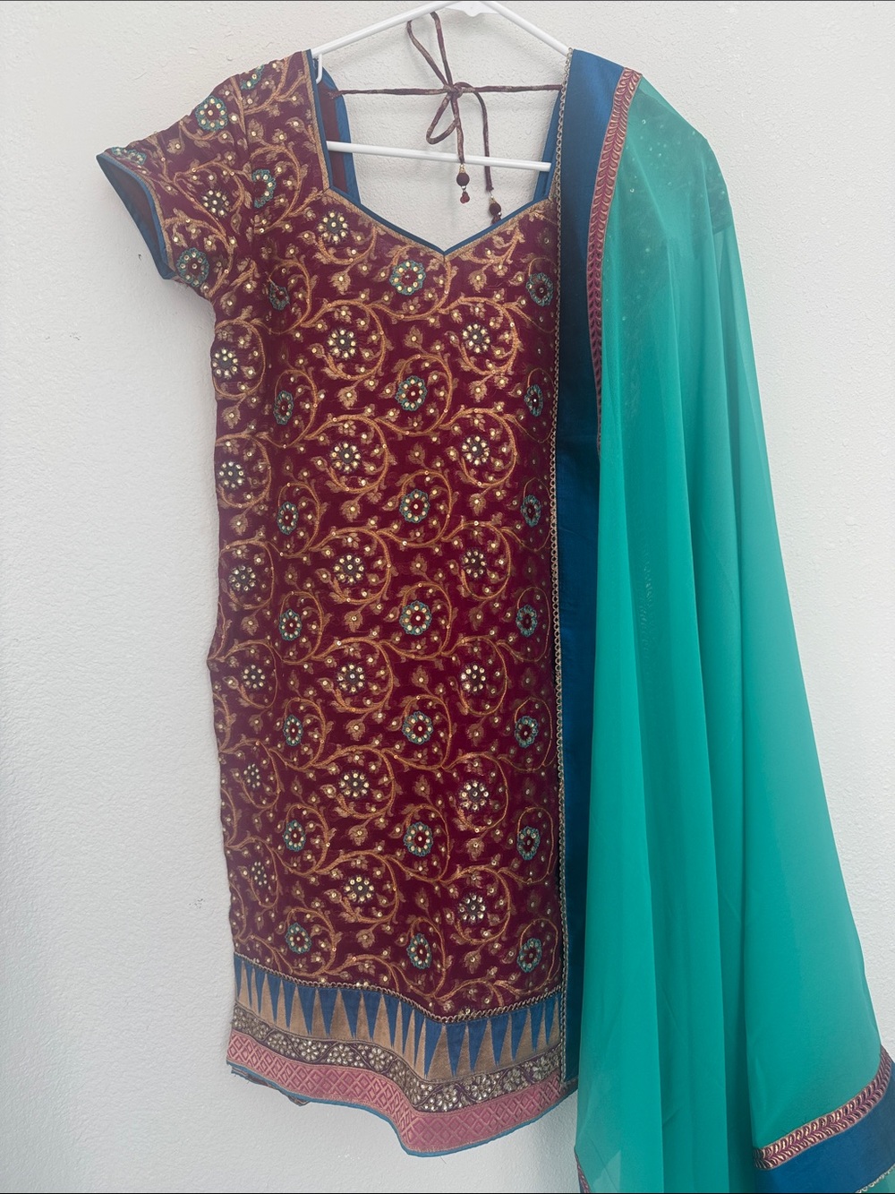 Maroon & Teal Salwar Kameez Set